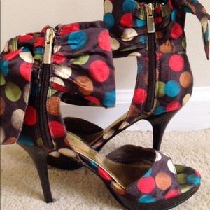Brown Multicolored Polka Dot Heels With Bows